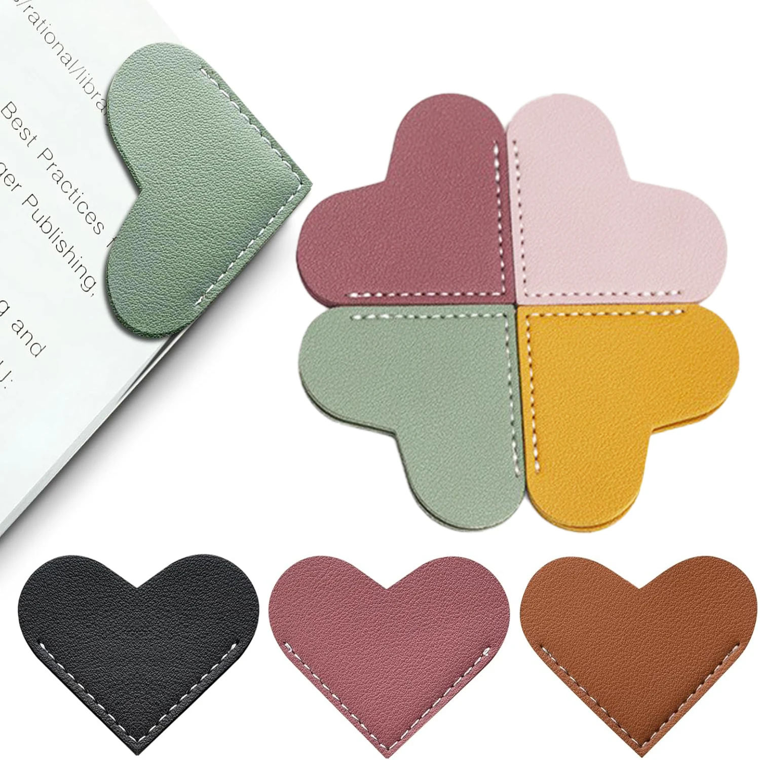 6pcs Leather Heart Bookmarks Cute Corner Page Book Marks for Teachers Students Book Reading Lovers, for School Office Supplies
