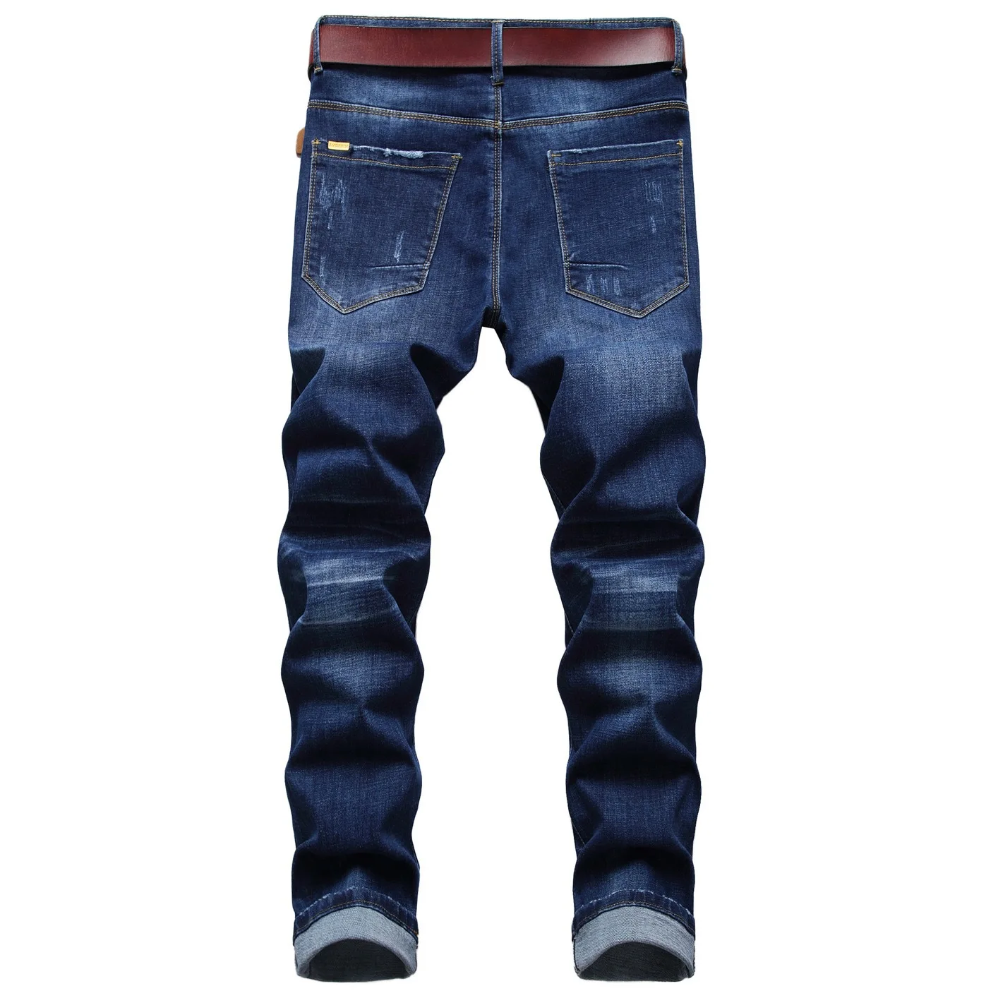 Summer Blue Jeans Men Mid Waist Plain Printed Spot Cotton Elastic Trousers Youth Denim Pants Pure Stretch Office Soft Breathable