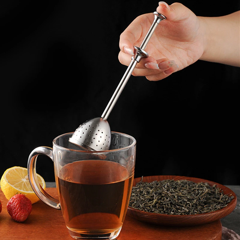 

Stainless Steel Mesh Tea Strainer Reusable Push-Type Tea Leaf Spice Infuser Filter Teaware for Mug Teapot Kitchen Accessories