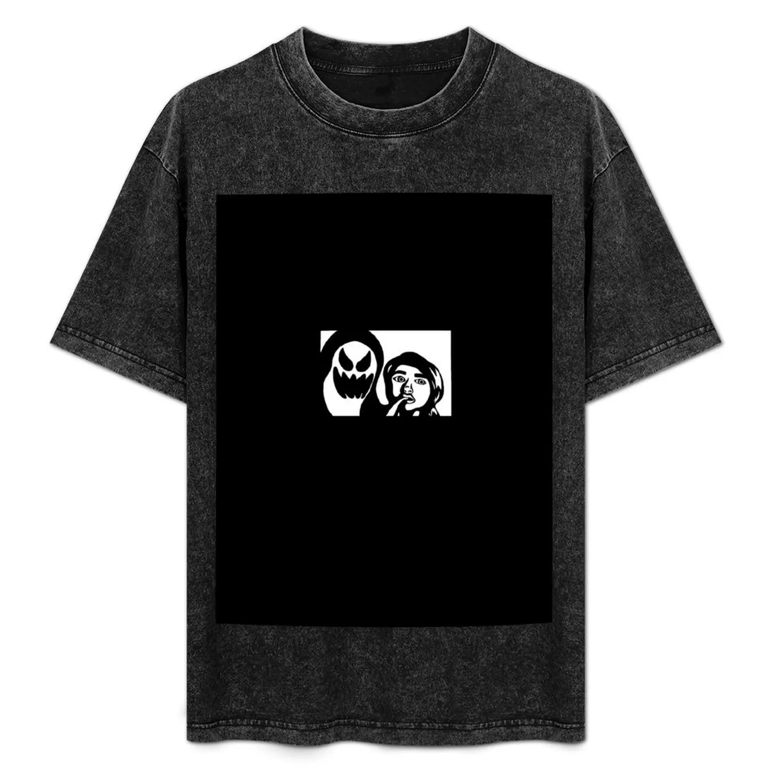 

Ghost Girl Digital Illustration Black And White T-Shirt Work Basic Short Sleeve Top