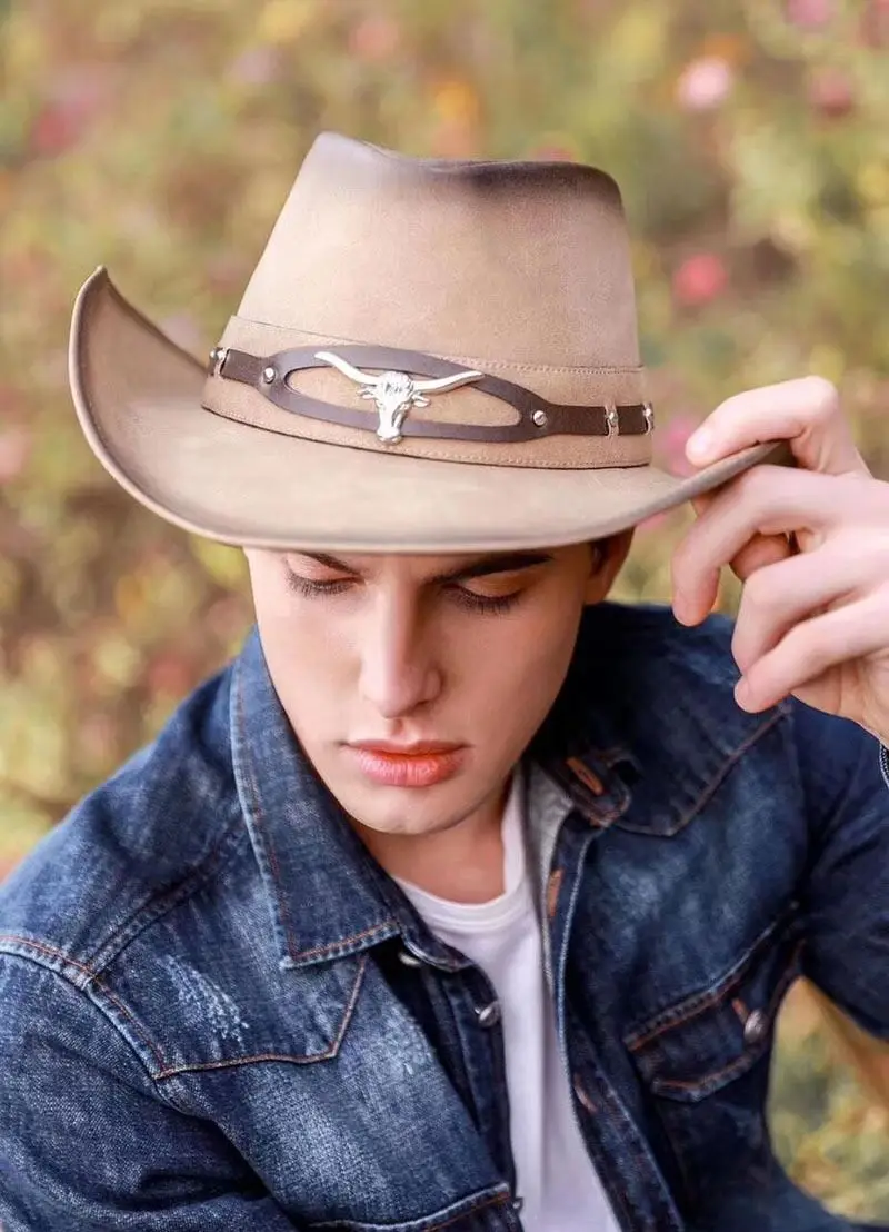 Klassische 100% Leder Western Cowboy Hut für Männer Gentleman Dad Pate Caps Panama Cowgirl Jazz Hüte Sombrero hombre – Detail 4