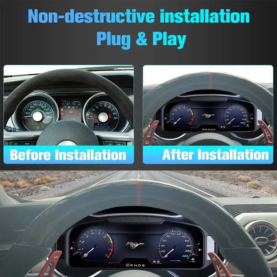 Digital LCD Dashboard Panel Tachometer Odometer For Ford Mustang 2015-2021 Instrument Cluster Virtual Cockpit GPS Speedometer