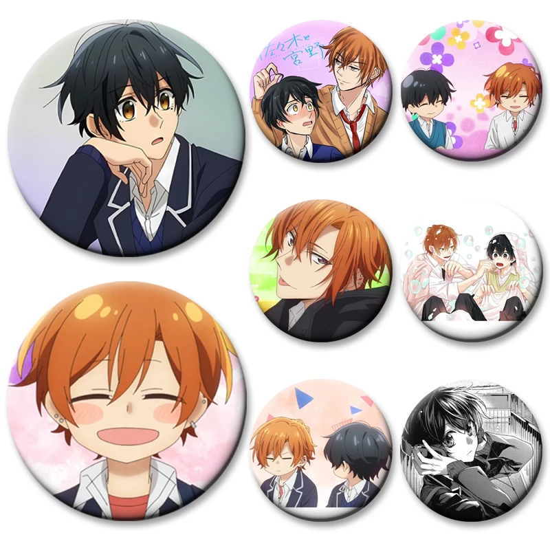 Round Exquisite Cartoon Pins BL Anime SASAKI and MIYANO Brooches for Backpack Cothes Accessories Anime Collection Badge Gifts