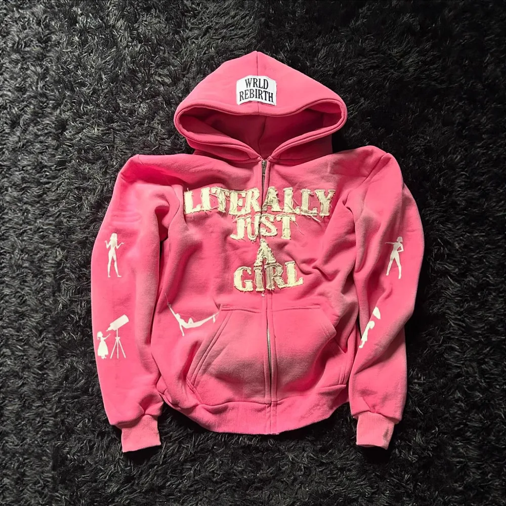 Sudadera con Capucha de Lana para Invierno con Estampado Digital de Letras Estilo Hip-Hop Y2K, Anti-Pilling, Personalizada, Unisex, Corte Holgado