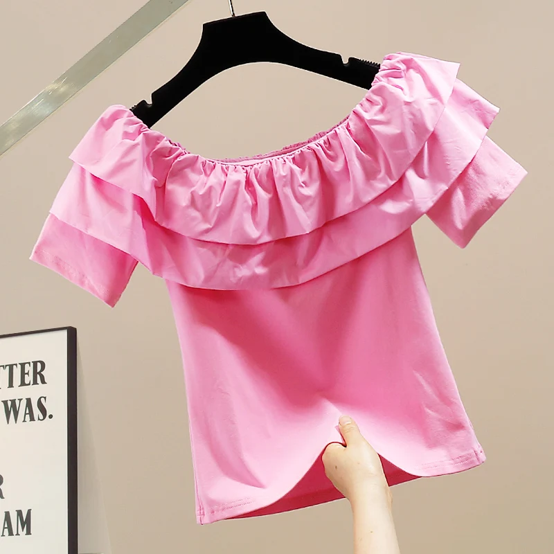 

Модная женская летняя футболка на одно плечо с кружевной отделкой, приталенный крой, из смесового хлопка, для повседневной носки