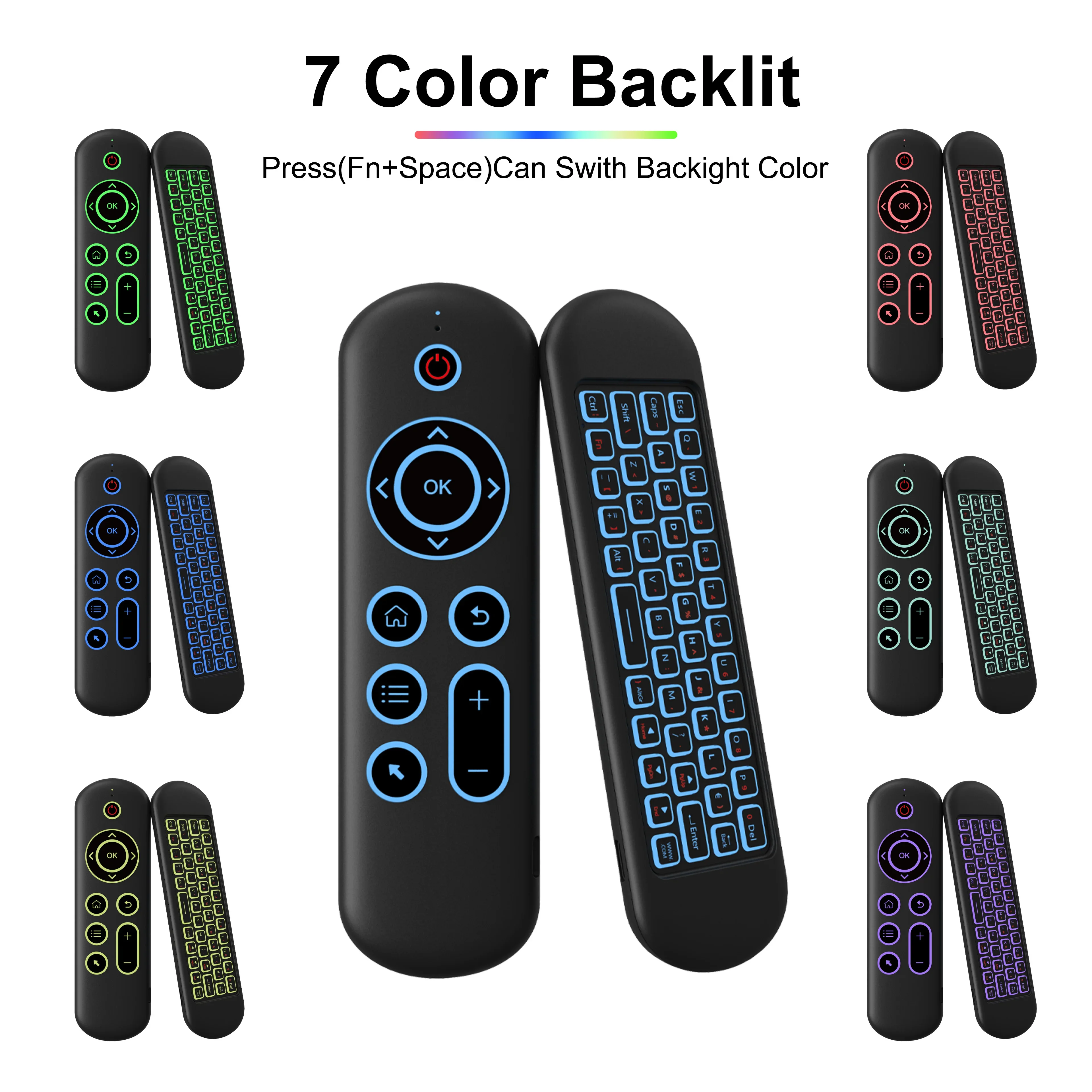 IPazzPort Gyroscope Air Mouse Mini clavier 2.4G & BT télécommande avec rétro-éclairage 7 couleurs pour Android TV Smart TV Box PC portable