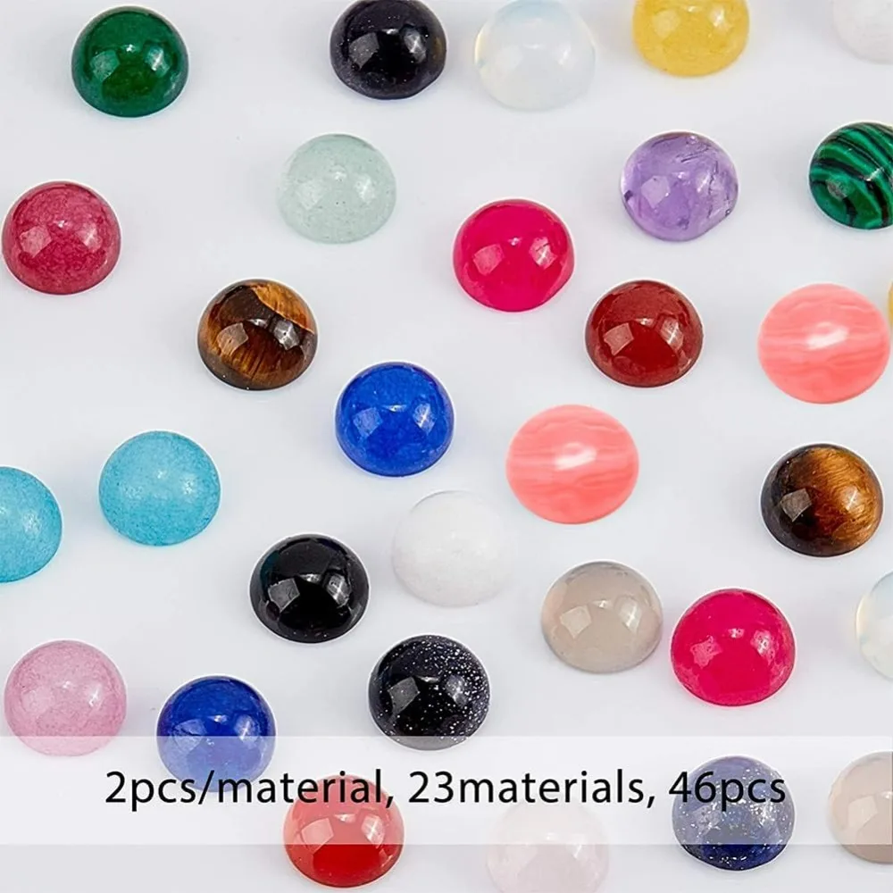 46Pcs Natural Gemstoness Cabochons 6mm Half Round Cabochon Beads Stones 23 Color Quartz Cabochons for Bracelet making kit