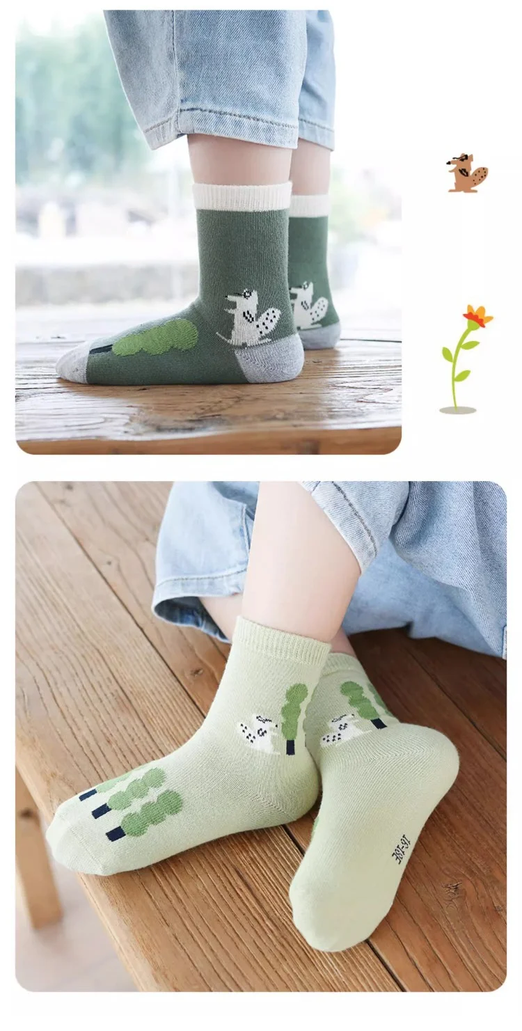 SShu Kindersocken, Frühlings- und Herbstsocken, Eichhörnchen-Cartoon-Kindersocken, atmungsaktive Baumwollsocken für Kleinkinder, 5 Paar – Detail 10