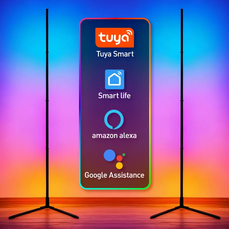 RGBIC Smart Corner Floor Lamp, Tuya App & Remote Control, Adjustable Colors & Effects, Atmospheric Standing Light for Home