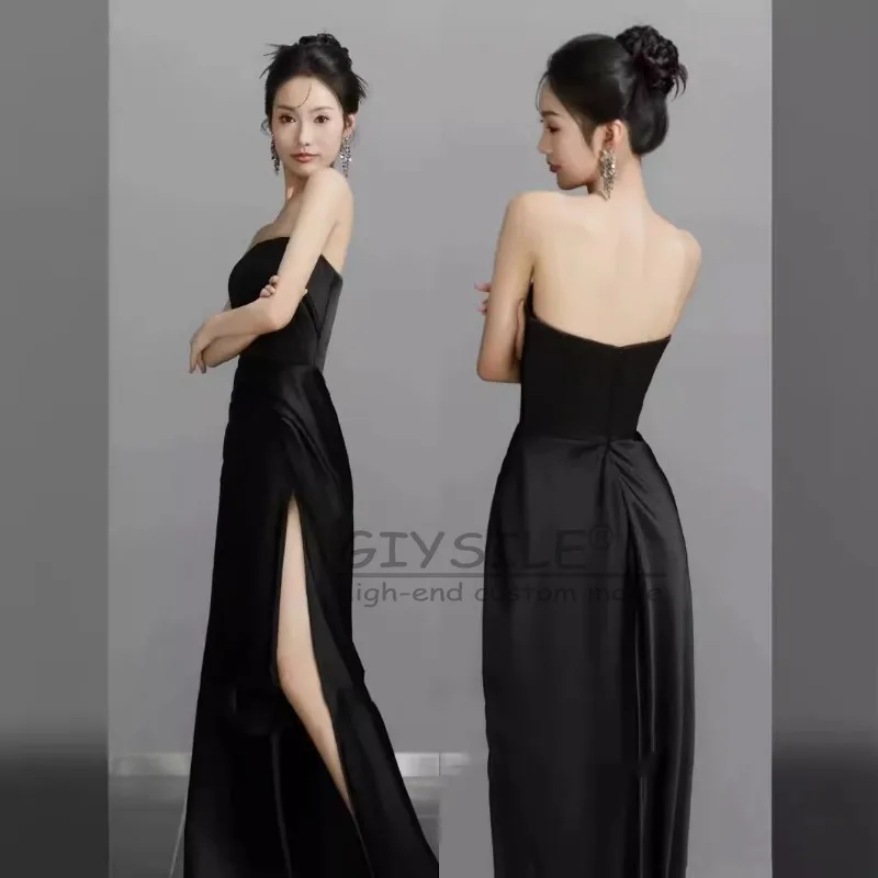 GIYSILE Abito da sera sottile nero sexy moda personalizzato Abito da donna di fascia alta con temperamento per banchetti con sensazione avanzata
