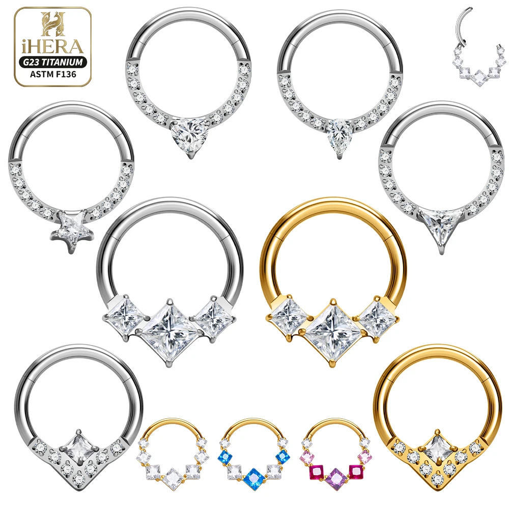 Glitzernder V-förmiger ASTM F136 Titan Piercing Segment Clicker Septum Ring Daith Rook Nasenpiercing Ohrring Knorpel Hoop