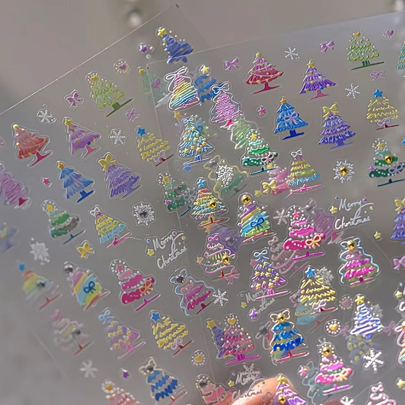 

ПВХ Ins Рождественская елка Снежинка Дизайн Наклейка для дизайна ногтей Симпатичные милые самоклеящиеся наклейки DIY Украшение ногтей на Рождество
