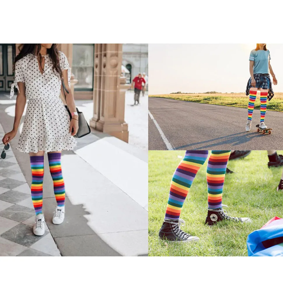 1 Set über dem Knie Regenbogen Oberschenkel hohe Socken Handschuhe Set Cosplay Zubehör Arm Beinwärmer für Mädchen – Detail 10