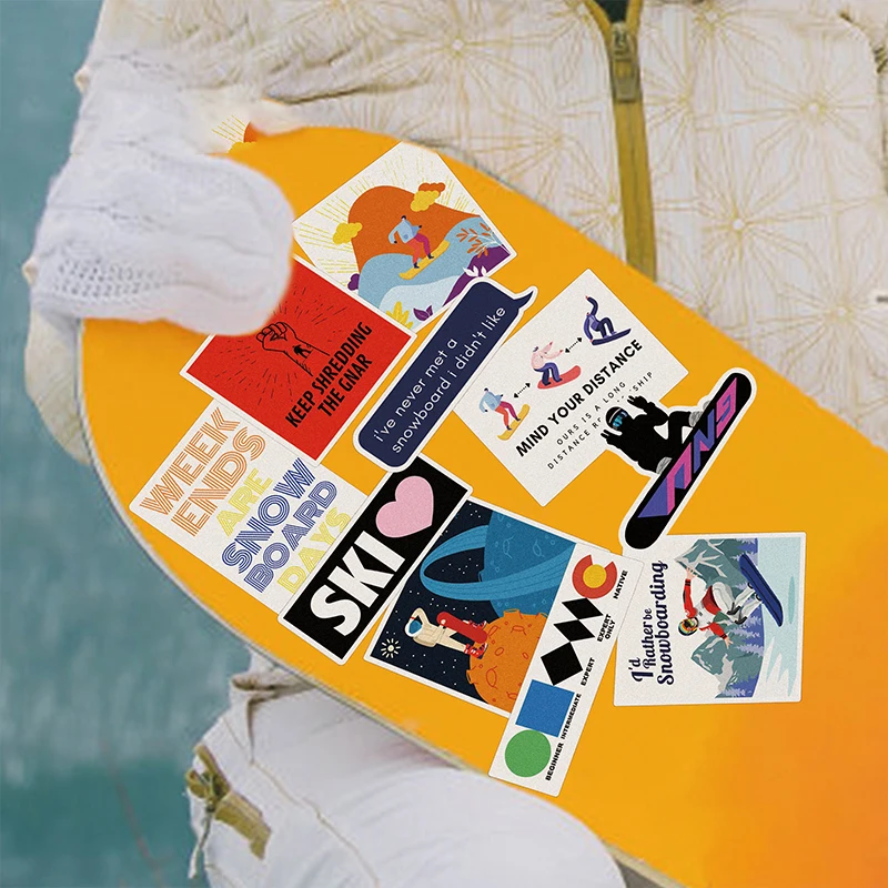 10 Pcs Snowboard Waterproof Stickers Set, Glossy Vinyl Camping Theme Decals for Luggage, Snowboard, Helmet, Motorcycle, Laptop
