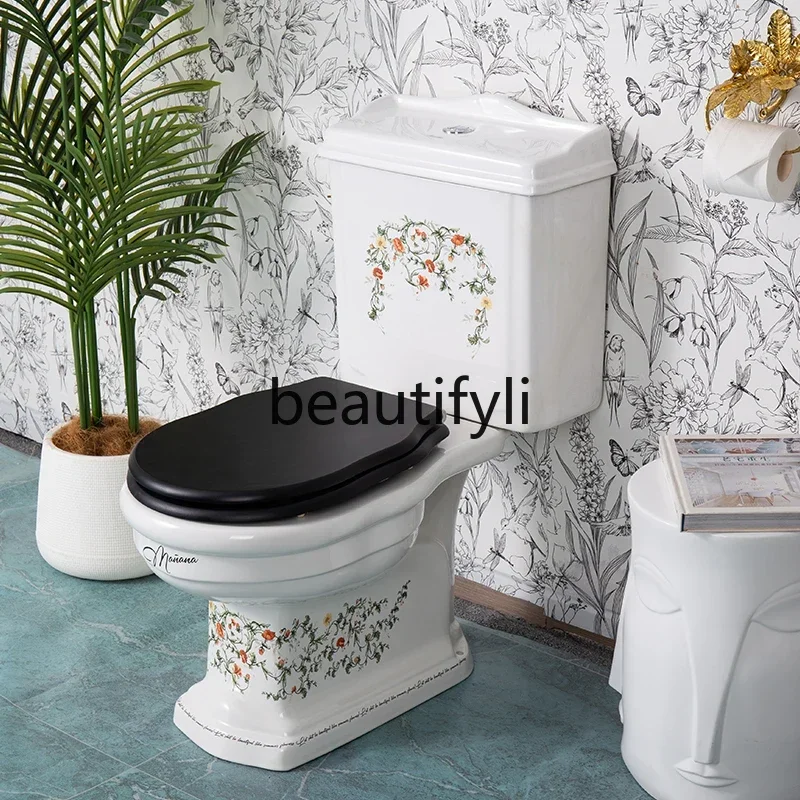 54Retro European split toilet household small apartment straight flush toilet strong impulse smart and clean solid wood boardSSS
