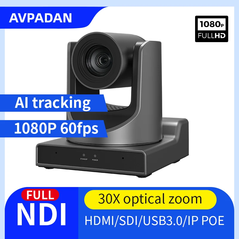 

Live streaming camera 1080P FULL NDI HDMI SDI USB POE video conference PTZ camera with AI tracking 60fps Auto Focus