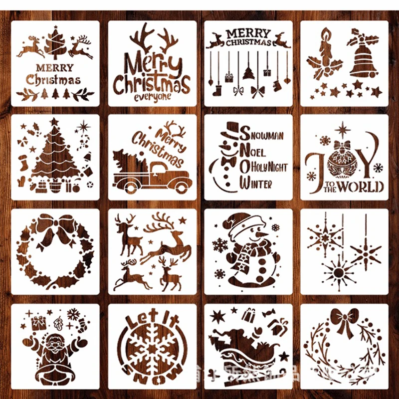 16 stücke Neue Weihnachten Serie DIY Malerei Vorlage Student Hand-Gemalt Vorlage Werkzeug Sicher Ungiftig Vorlage Set 6 zoll 15cm