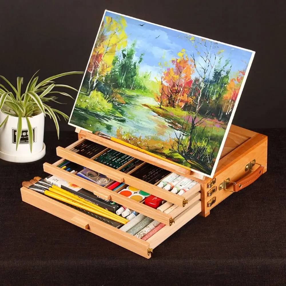 

Adjustable Beech Wooden Table Easel Professional Multifunction Art Painting Easel Box Oil Paint Folding Sketch Drawer Box