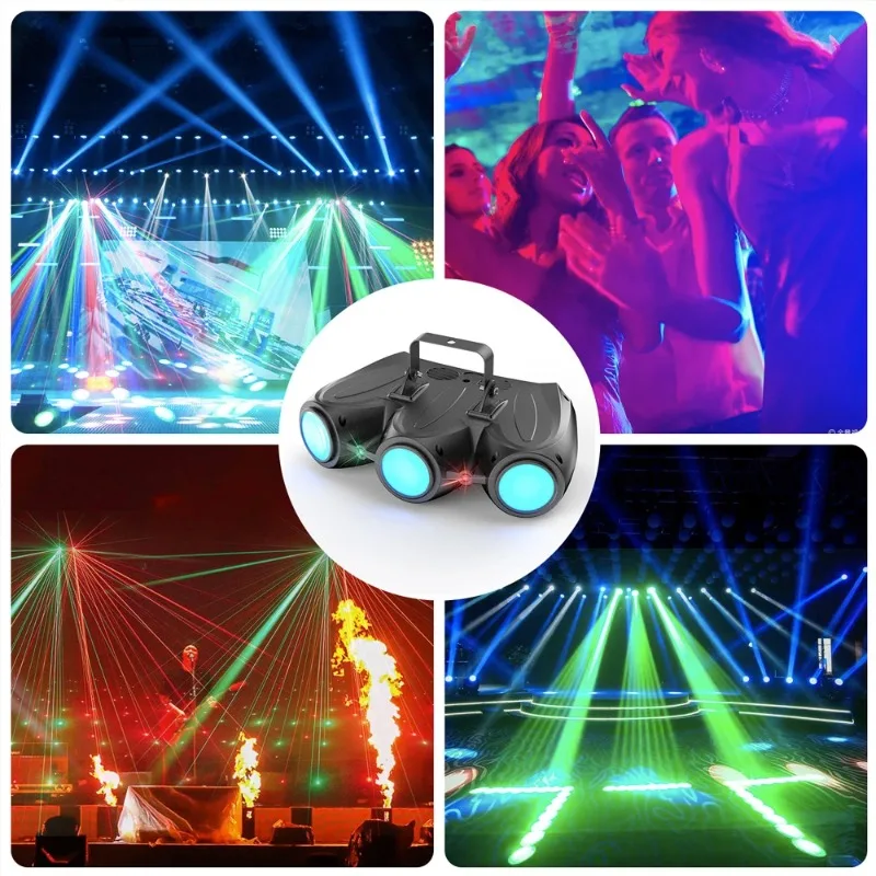 30W RGBW Colorful Pattern Stage Effect Light Sound Control Self-Propelled LED Three Head Airship Projector DJ Disco Party Lights