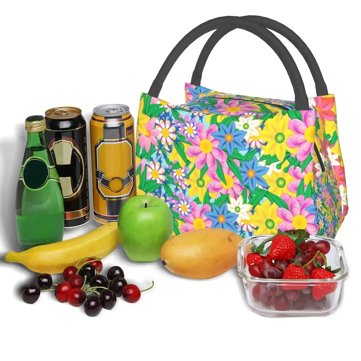 Saco de almoço impressão Flower Power, Caixa com zíper portátil Daisy Floral, Saco refrigerador de escritório, Casual Oxford sacolas de comida