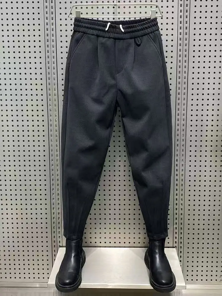 

Autumn Winter Thickened Casual Trousers Men's Trendy Harlan Loose Handsome High-End Feeling Nine Points Woolen Trousers