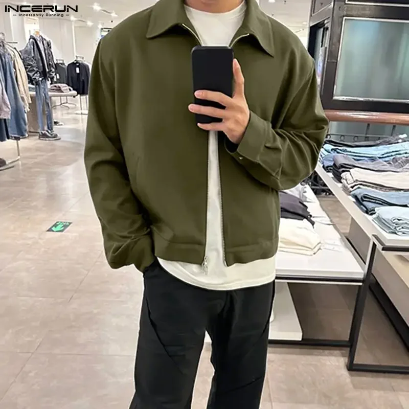

INCERUN Men Jackets Solid Color Lapel Long Sleeve Zipper Male Thin Coats Streetwear Korean Style Fashion Casual Outerwear Men