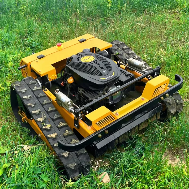 Rubber Track RC Crawler Lawn Mower 300m Remote Range Gas Powered Grass Cutter For Dam Slope Orchard Maintenance