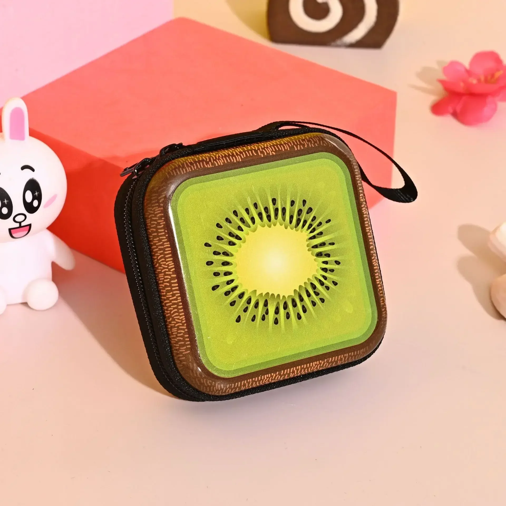 Cute Cartoon Fruit Square Tinplate Coin Purse Mini Portable Zipper Headphone Bag Data Cable Storage Box Prints Small Wallet Gift