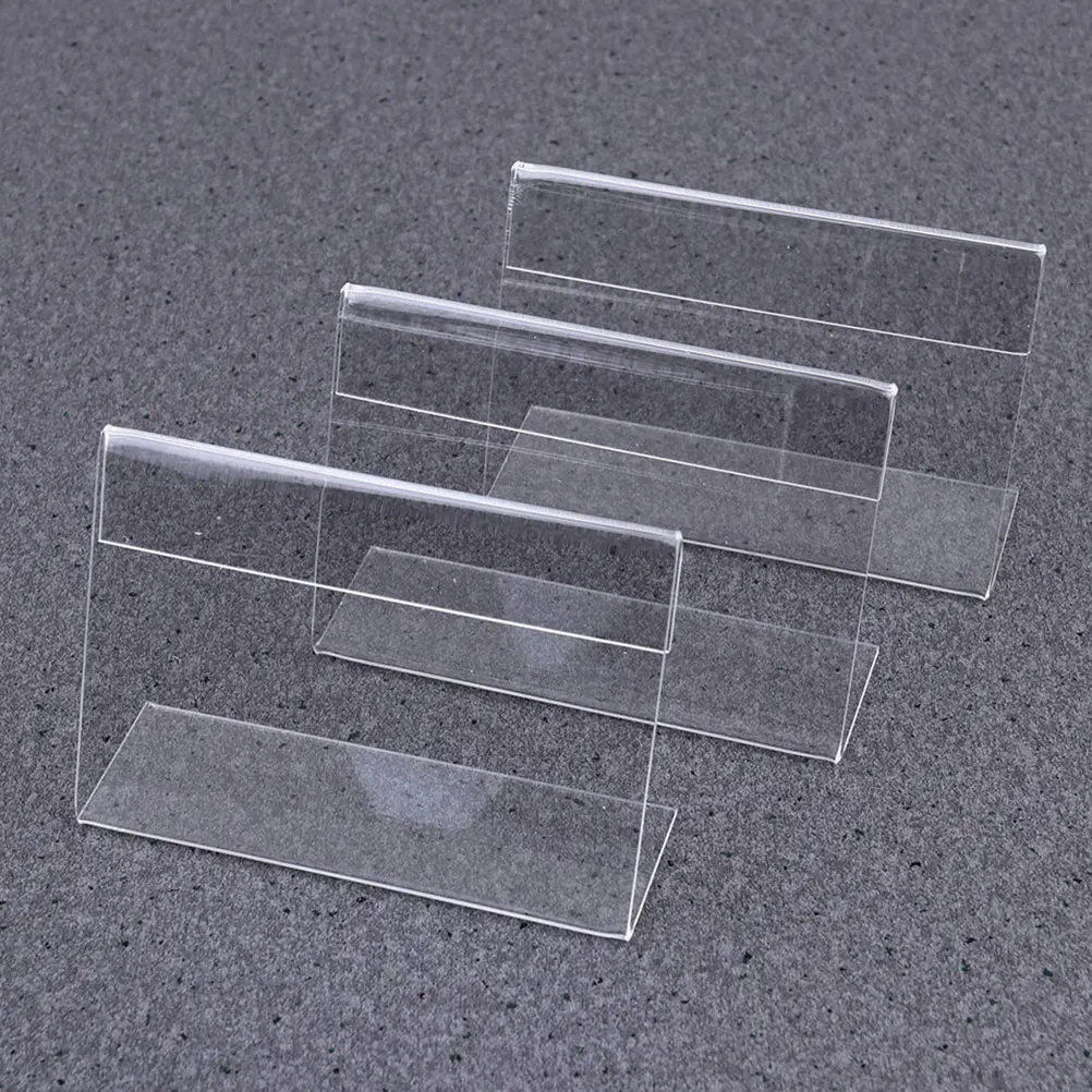 

50Pcs Mini Transparent Acrylic Name Card Tag Label Stand Slanted L Shape for Desk Store Countertop Use Acrylic Table Signs