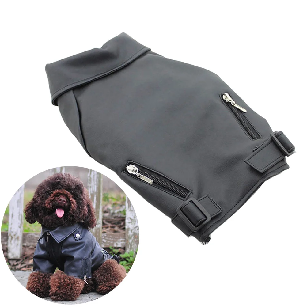 

Dog PU Winter Coat Xl Black Warm Windproof Zip Up Puppy Jacket Vest Cold Weather Dog Clothes with D-Ring