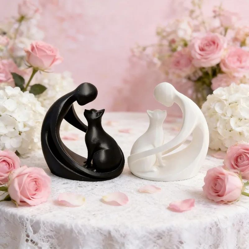 Statue of a Human and a Cat, Modern Abstract Tabletop Decoration, a Gift for Pet Lovers, for Eid Al-Fitr Celebration