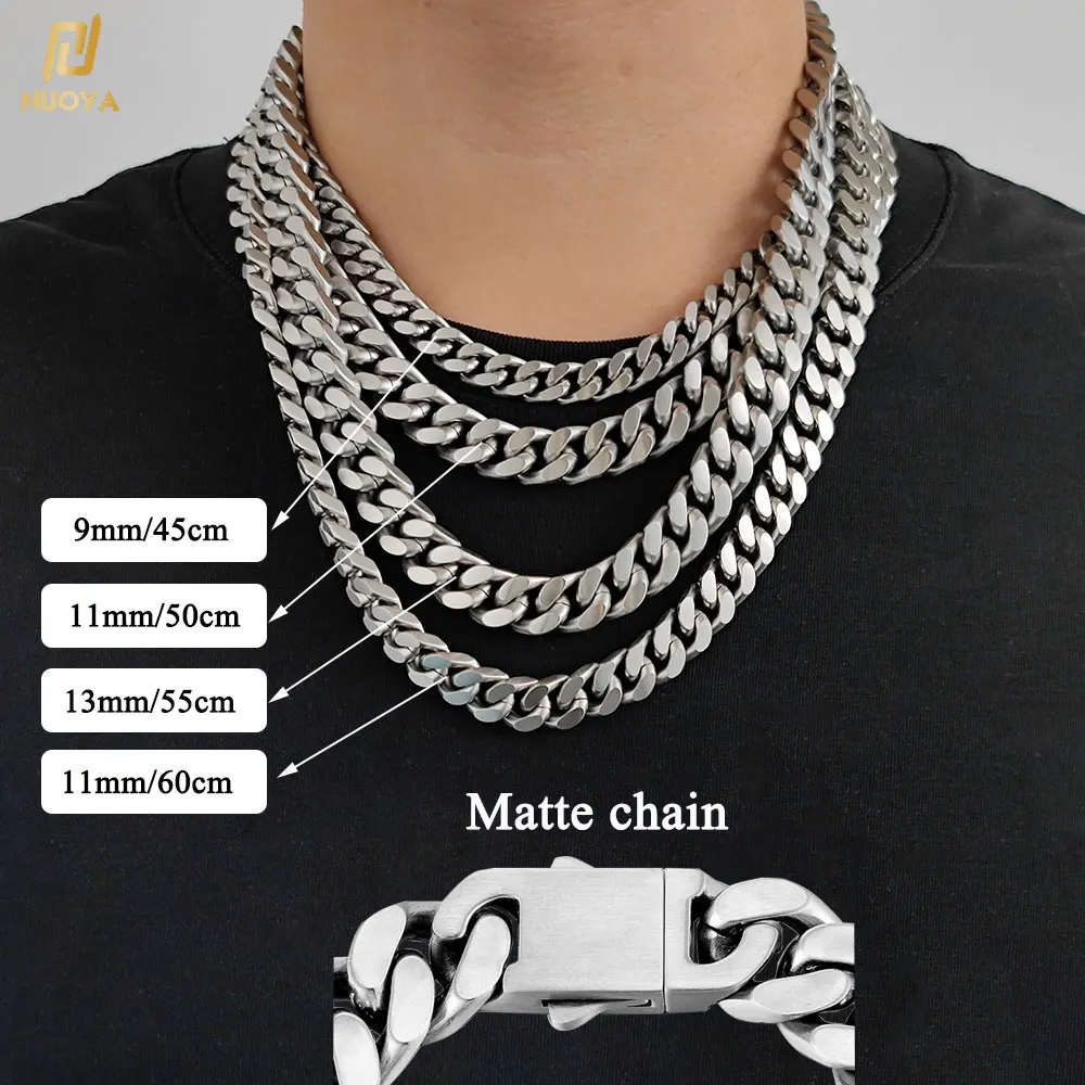 Stainless Steel Cuban Link Chain Necklace For Male 9/11/13MM Width Miami Matte Cuban Chain Hip Hop Jewelry