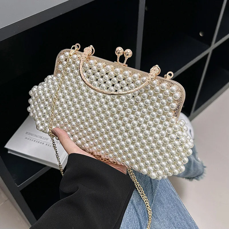 Full Pearl Girls New Handbag Purse Female Messenger Bags Women Elegant Pearl Tote Ladies Fashion Party Beads Crossbody Chain Sac