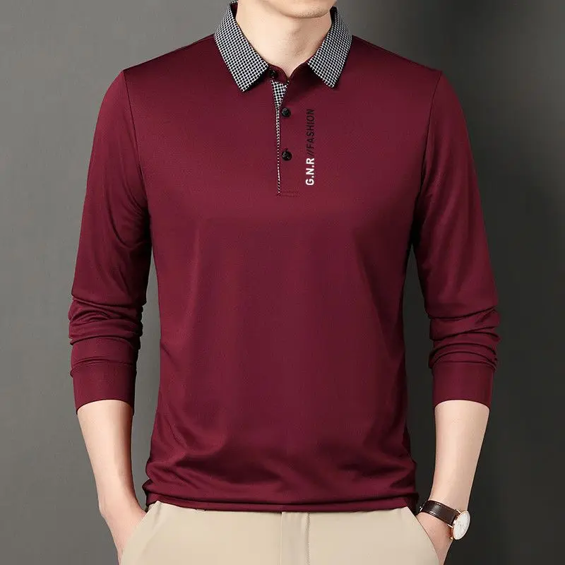 Polo informal de negocios para hombre, ropa básica con letras estampadas, Camiseta holgada de manga larga, Top versátil Social, moda de primavera y