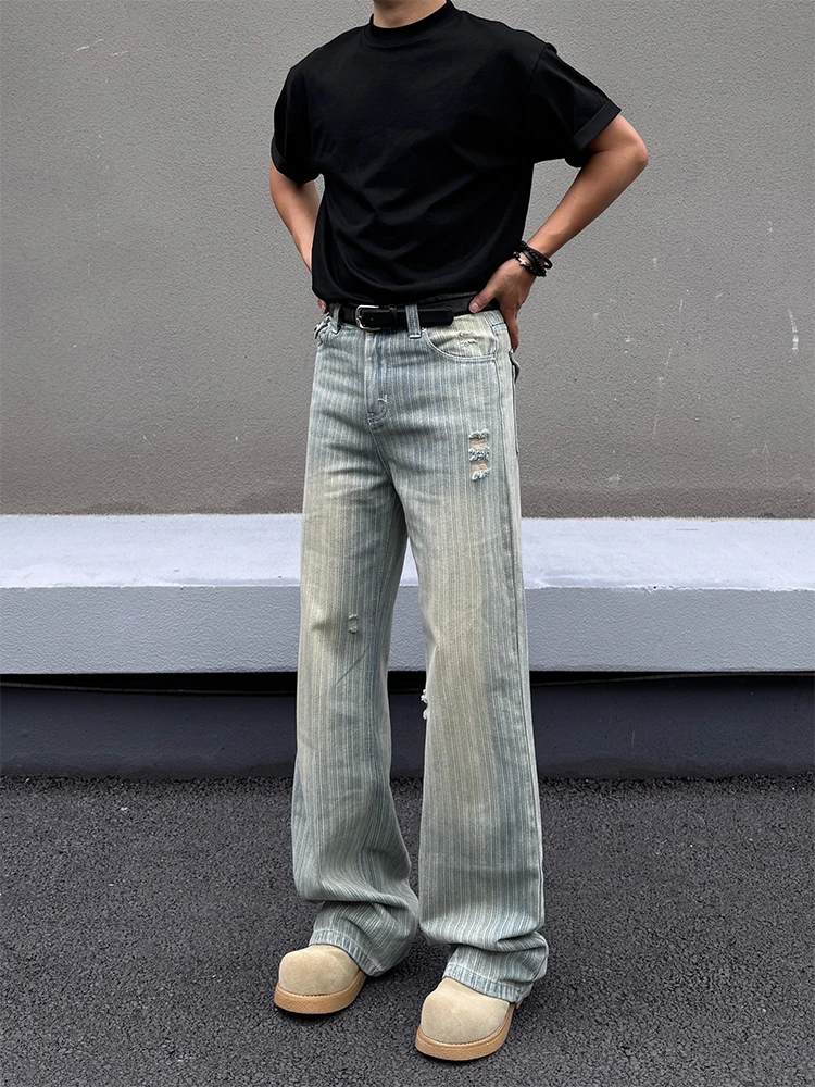 

Blaat American Retro Waed Vertical Striped Jeans Loose Drapey Men's Cleanfit High Street Casual Straight Leg Denim Pants