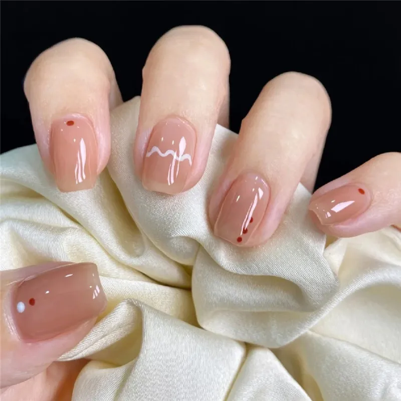 New Simple and Versatile Wearing Women Nail Patch Finished Nail Sheet Ice Permeable Milk Tea Wave Detachable Nail Sheet