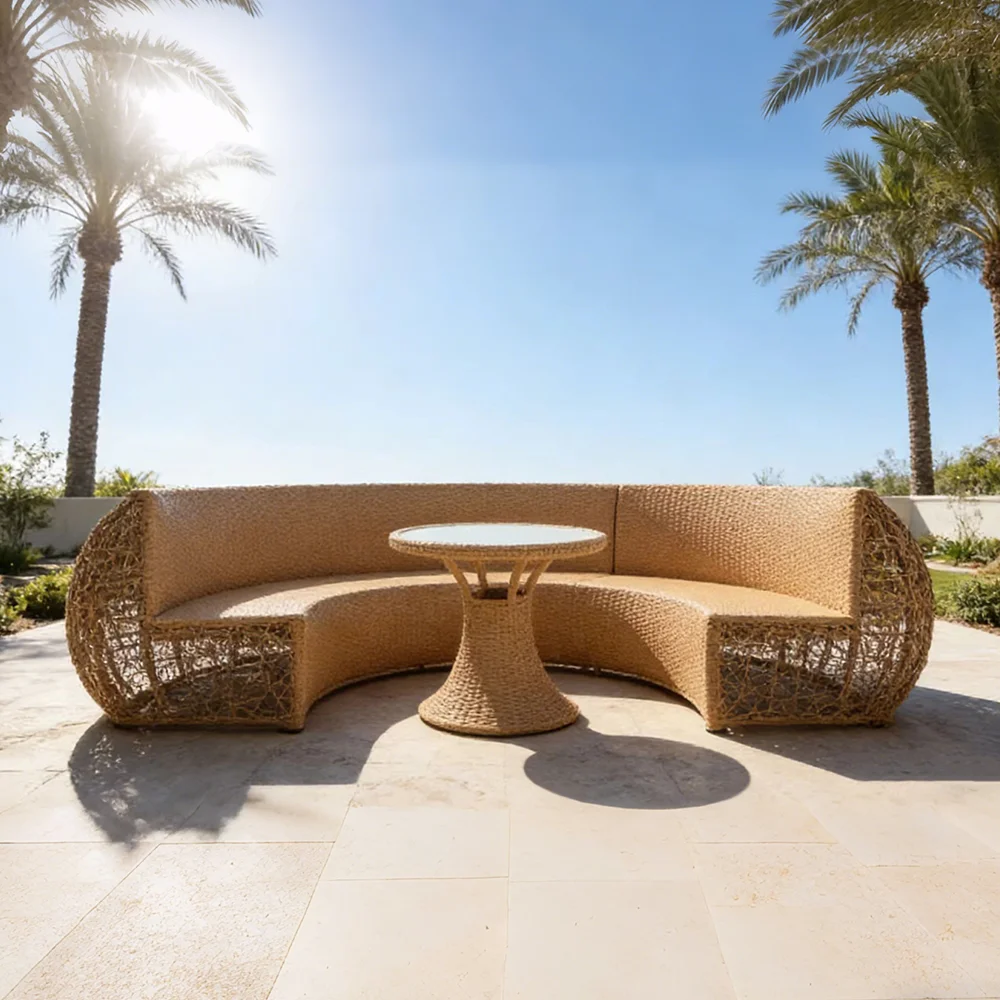 S*-Modern Outdoor Wicker Furniture Curved Sofa Set Garden Rattan Sectional  Resort Villa Patio Seating