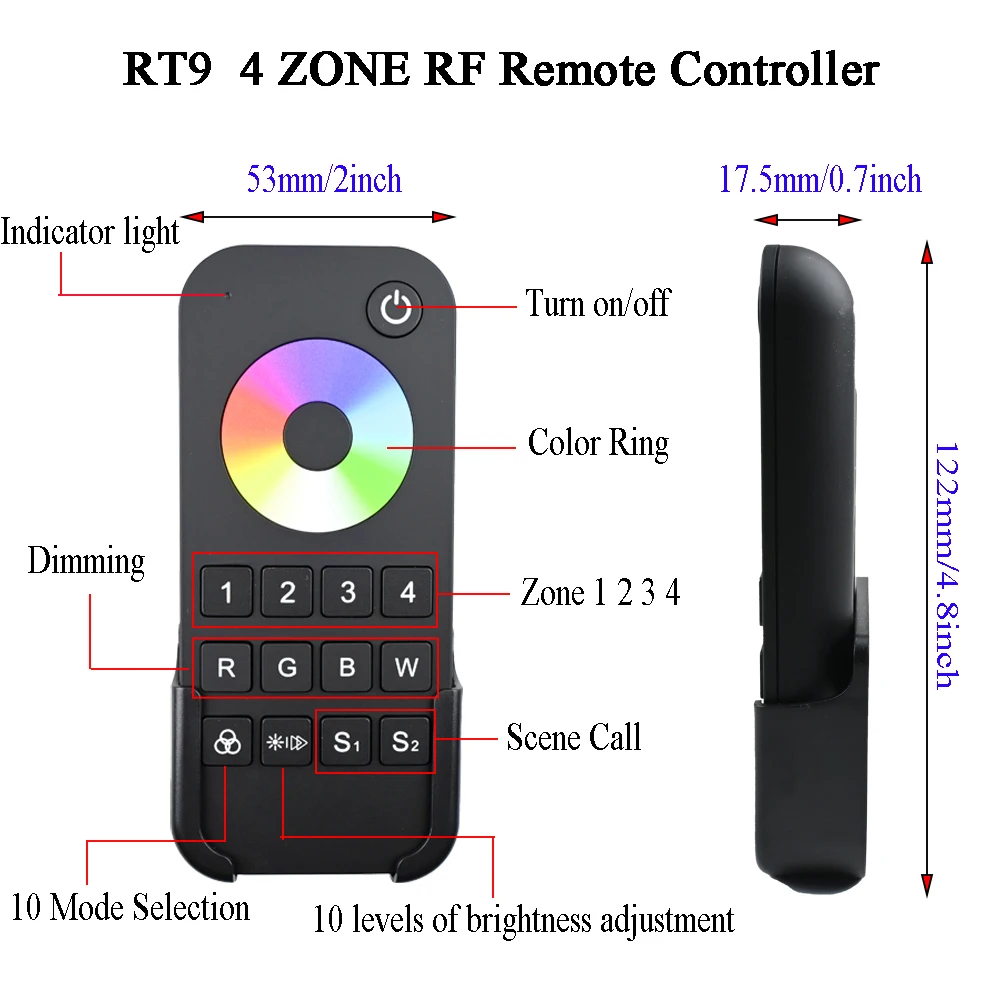 V3 LED RF Controller 3CH Dimmer KIT 4 Zone Touch Wheel RF Remote Controller use for Single color CCT RGB LED light strip Dimming