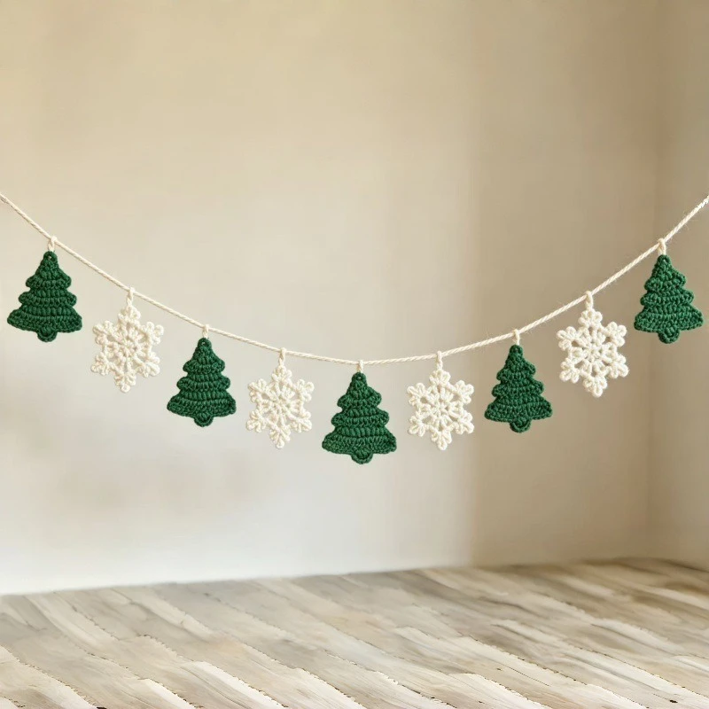 New Christmas Garland Bunting Hand-Woven Hanging Flag Snowflake Christmas Tree String Flag Party Decoration Ornament
