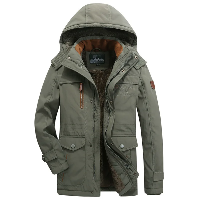 

2025 New Autumn and Winter Men's Warm Cotton Jacket, Fleece-Lined and Thickened, Mid-Length Outdoor Casual Windbreaker