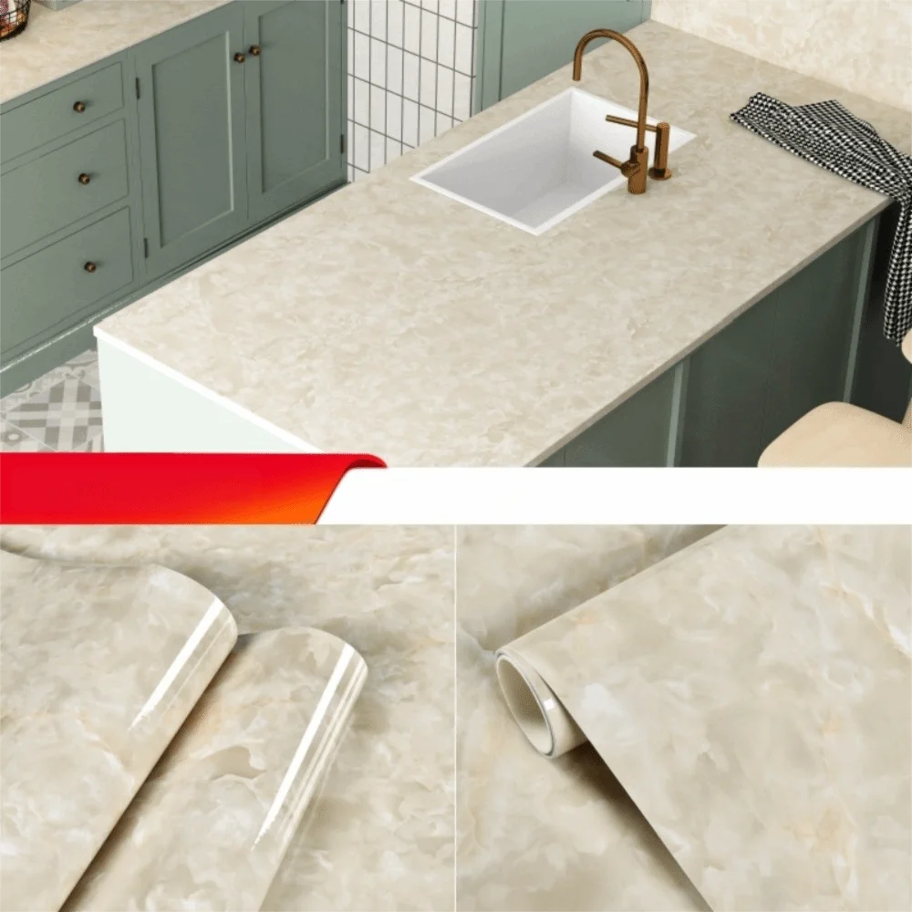 40/60cm Marble Grain Stickers Waterproof Oilproof Waterproof Stickers Easy to Clean Peel and Stick Self-Adhesive Decorative Film