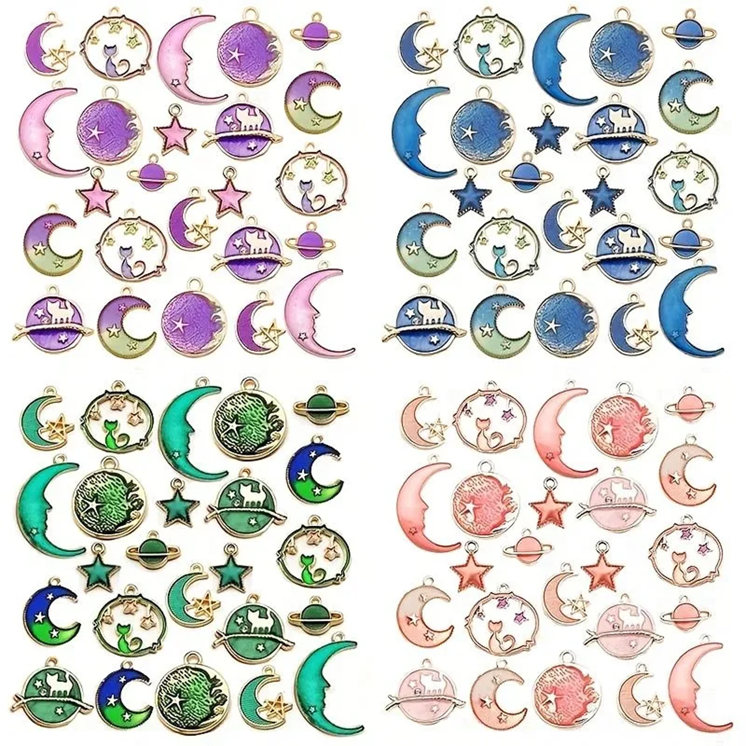 24Pcs Moon Charms Pendants Set, 6 Pastel Shades, Handmade Crafts, Ideal for Earrings, Bracelets, Necklaces and Bags, Findings