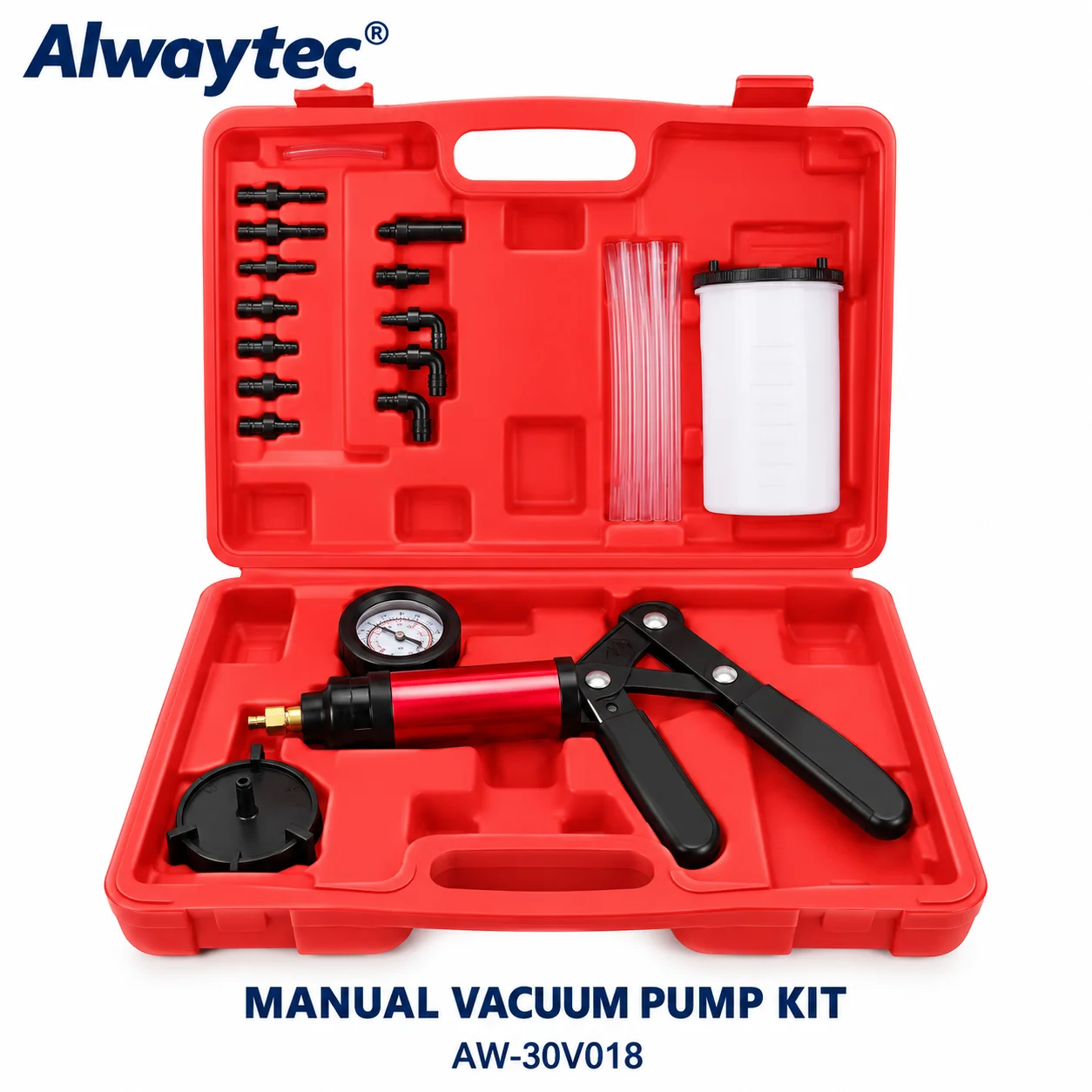 Automotive Hand Held Vacuum Pump Kit with Gauge Hoses Adapters and Carrying Case for Vacuum Testing Manual Vacuum Pump Brake Ble