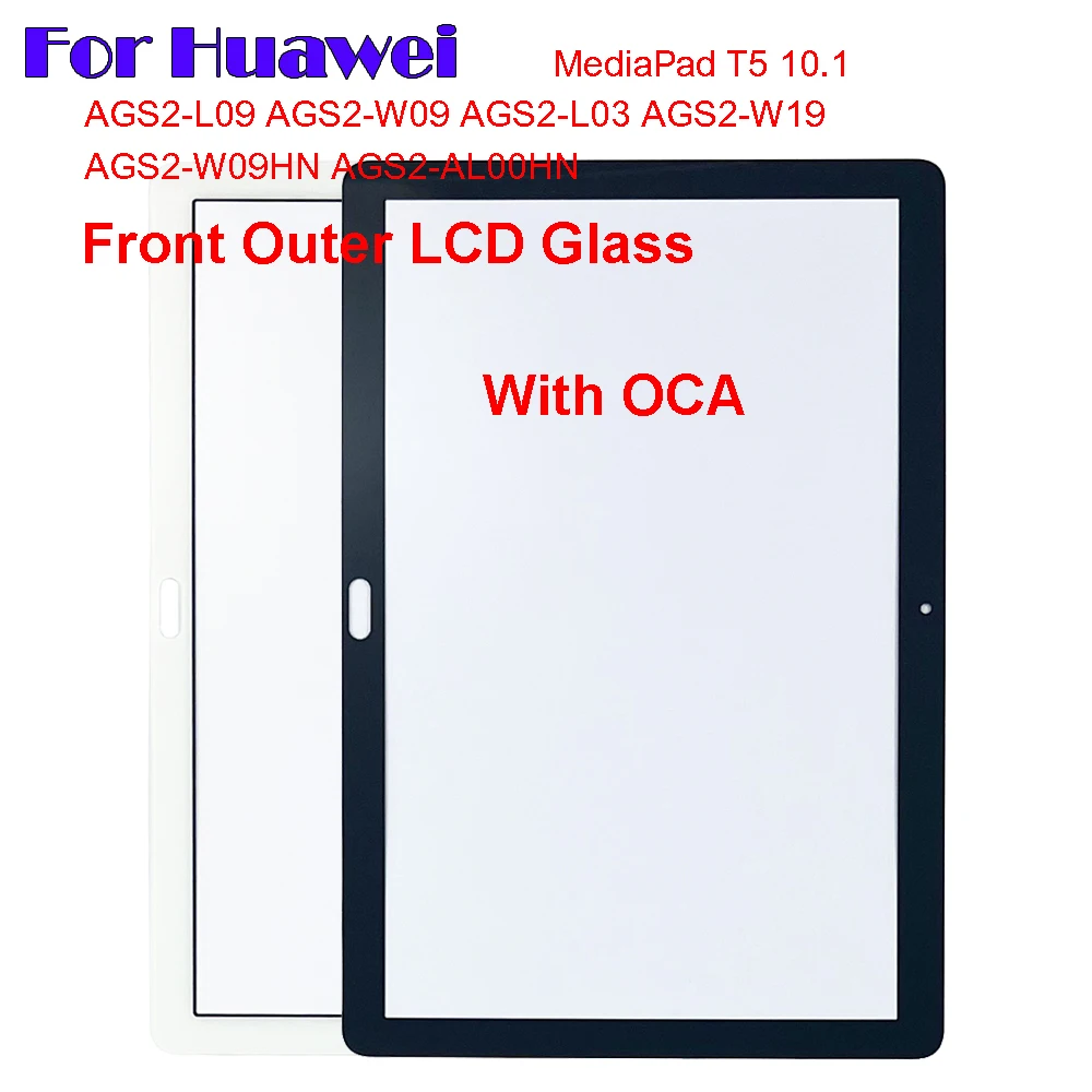 Painel frontal de tela sensível ao toque para Huawei MediaPad, lente de vidro LCD exterior com OCA, T5 10.1, AGS2-W09, AGS2-L09, AGS2-L03, WiFi, 3G