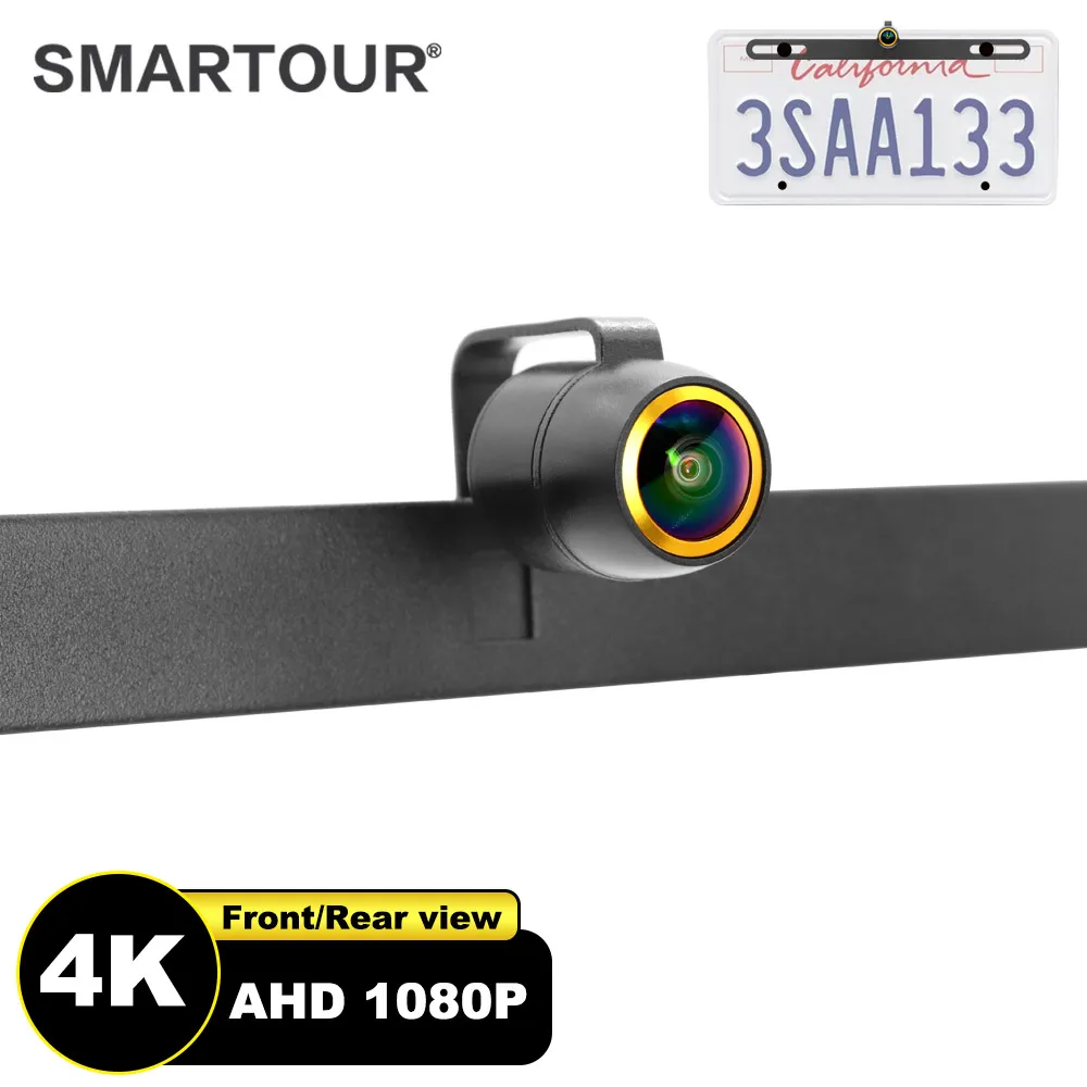 Smartour 4K AHD 1080P Kamera samochodowa z ramką na tablicę rejestracyjną HD Night Vision Widok z tyłu CCD Złoty rybie oko Metalowy wspornik Kamera samochodowa