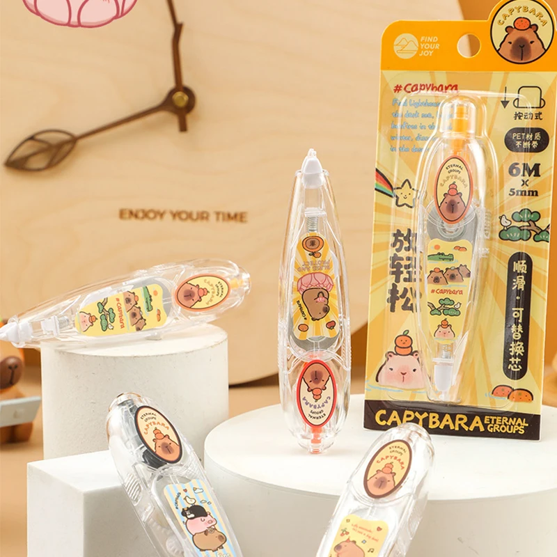 5mm*6m Capybara Cartoon Press Type Correction Tapes Kawaii White Out Correction Band for School Kids Gifts Cute Corrector Tool