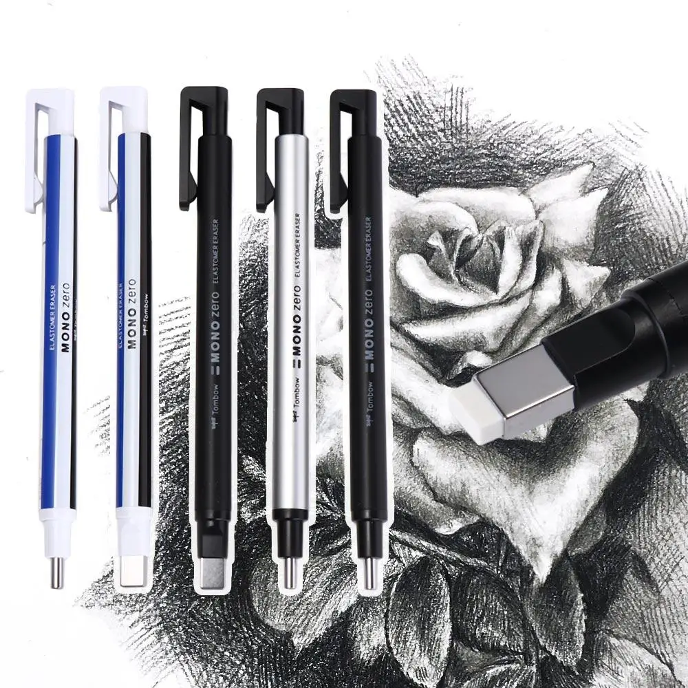 Press Type Mechanical Eraser Super Fine High Precision Pen Shape Rubber Refillable High Gloss Pencil Eraser Art Supplies