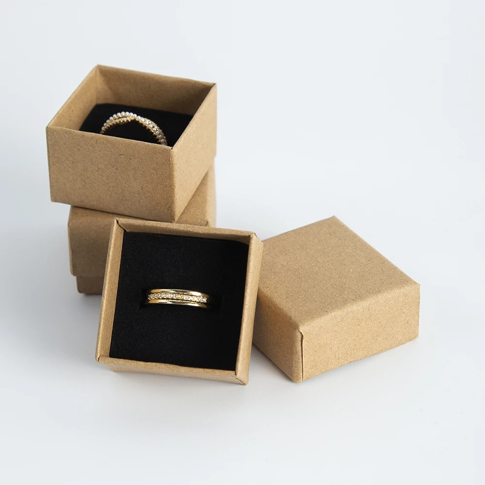 

24Pcs Jewelry Paper Ring Box 4x4x3cm Kraft Brown Carton Cardboard Case Mini Gift Packaging Organizer Boxes