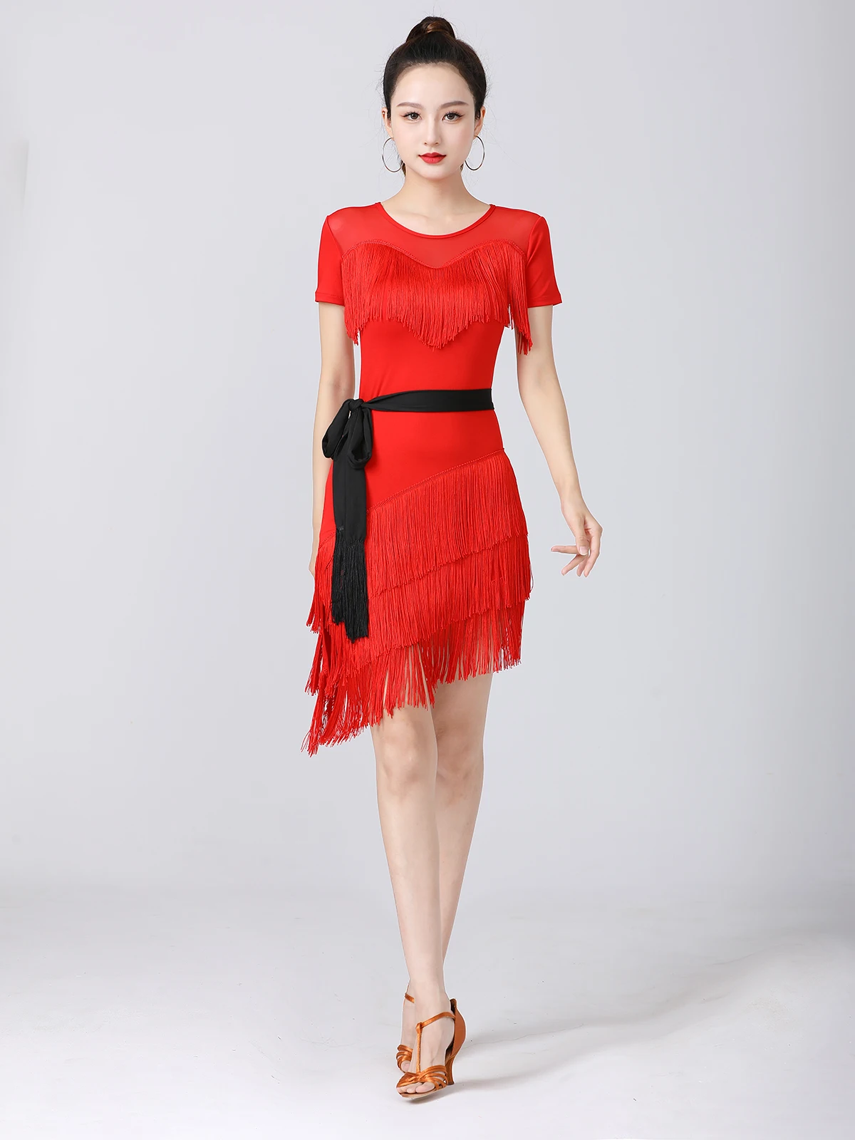 Women's Latin Dance Dr Slimming ort Sve Fringed Split Skirt Practice Costume Summer New Arrival High End Faion