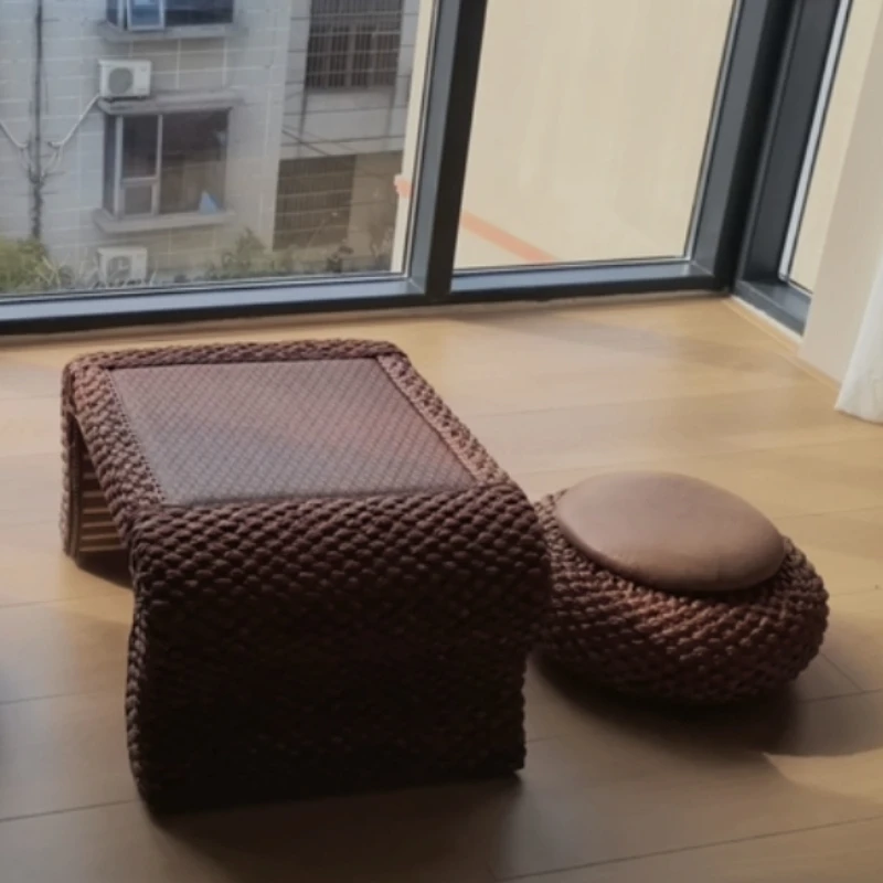 Rattan Tatami Low Table - Japanese Minimalist Desk for Home, Inn & Window Seat, Portable Kang Side Tea Tray, Zen Style